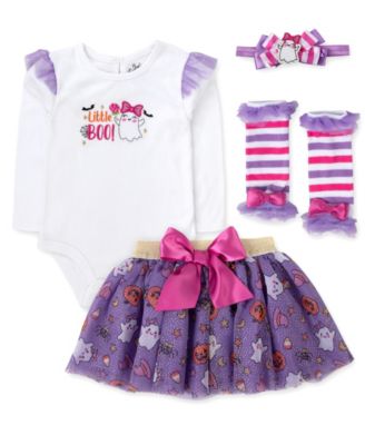 Baby Girls' Little Boo Bodysuit, Skirts, Leg Warmers and Headband, 4-Piece Set