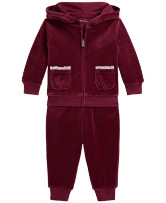 Baby Girls' Lace Trim Velour Long-Sleeve Hoodie and Jogger Pants, 2-Piece Set