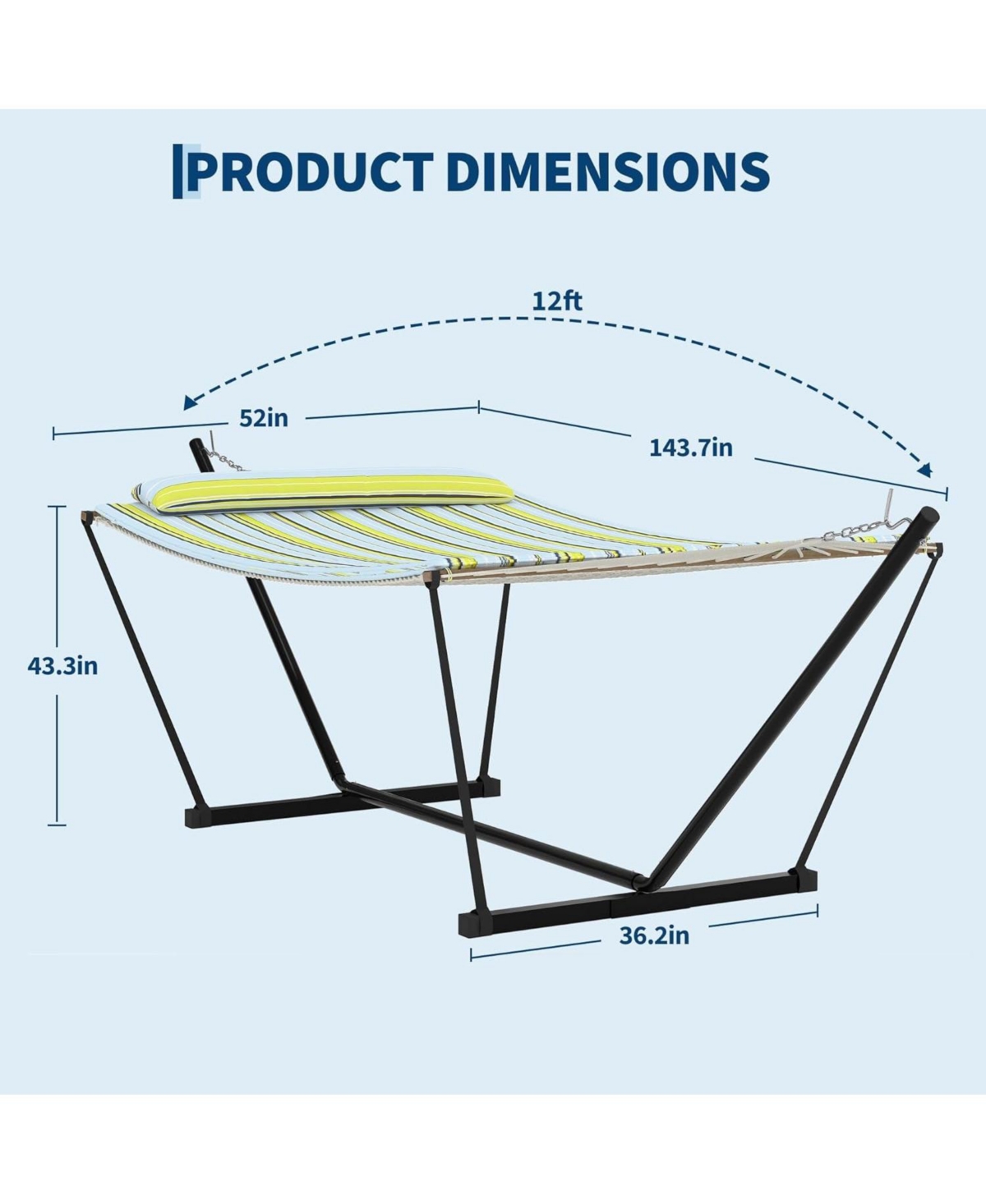 gaomon Double Hammock with Stand – 2-Person Cotton Rope Hammock with Polyester Quilted Pad and Pillow, 475 Lbs Capacity Portable Hammock for Garden
