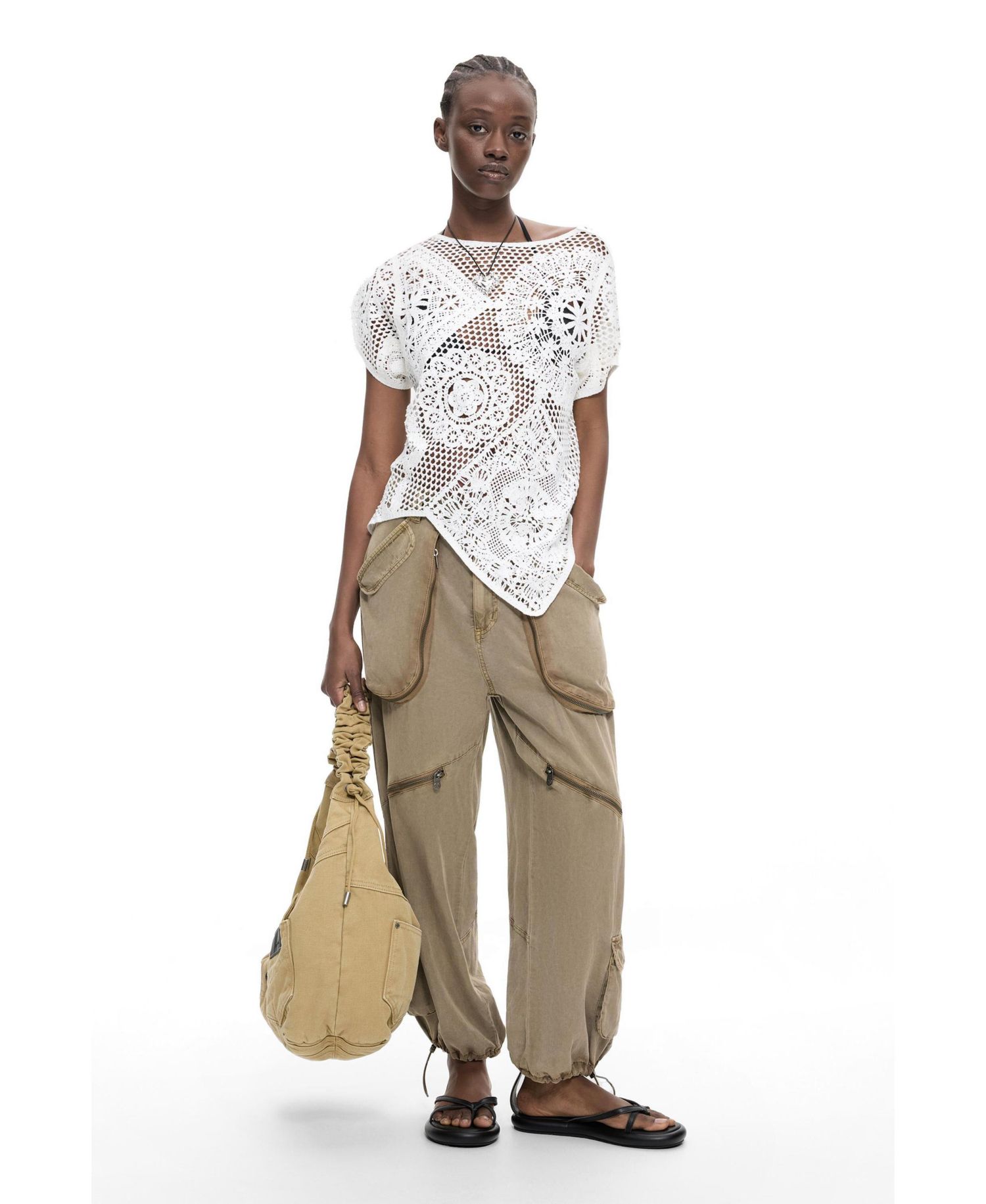 Women's Asymmetric crochet t-shirt