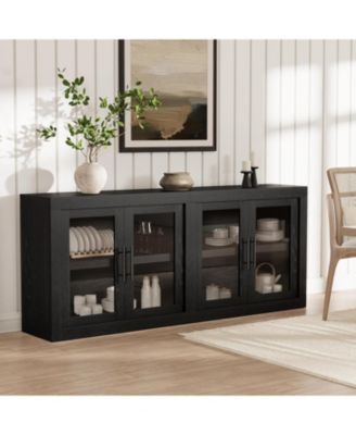 70.8" Mid Century Modern Sideboard Buffet Cabinet, 4 Glass Doors for Living Room Kitchen