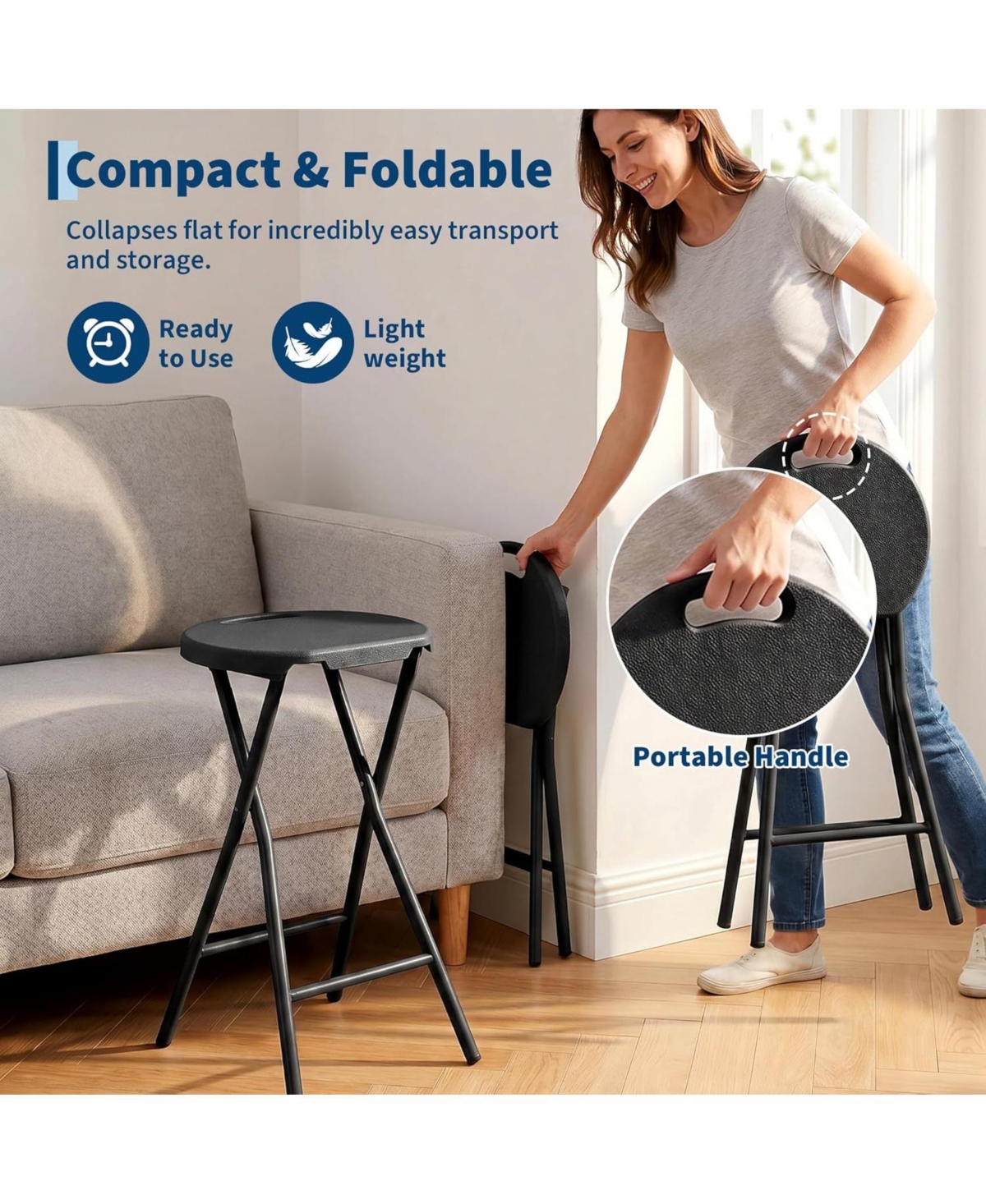 gaomon 1 Piece 24 Inch Ourdoor Folding Stool, Bar Stool with Handle for Outdoor Indoor Kitchen Home