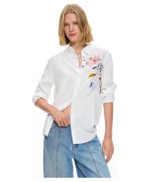 Женская рубашка Desigual Embroidered floral, цвет: Белый