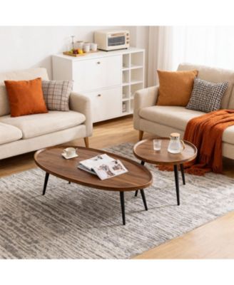 Nesting Coffee Table Set of 2, End Table for Small Spaces Sofa Bedside Balcony, Mid Century Modern Nesting Side Tables for Living Room