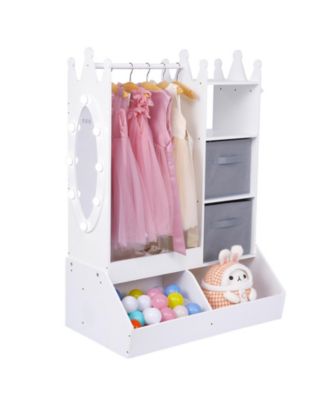 Kids Dress Up Armoire For Girls With Light, Mirror, Clothing Rack, Storage Bin And Open Hanging Wardrobe For Bedroom Or Playroom