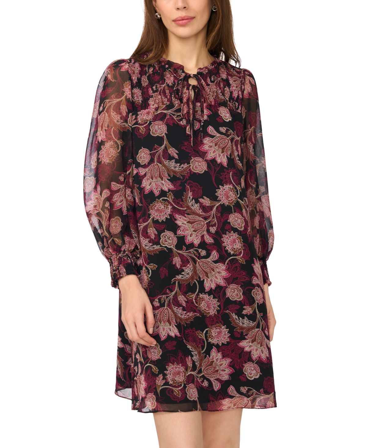 Msk Women's Smocked Yoke Ruffle Neck Dress