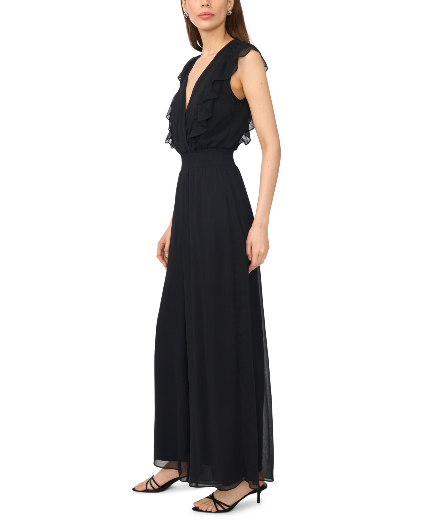 Женский комбинезон MSK Surplice Flutter-Sleeve Smocked Waist Jumpsuit, цвет: Чёрный — фото 3