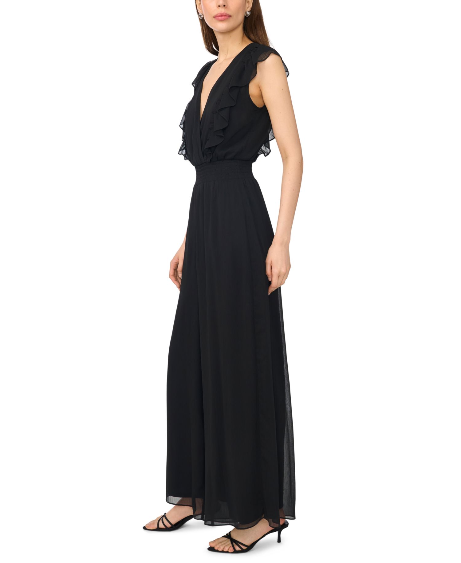 Women's Surplice Flutter-Sleeve Smocked Waist Jumpsuit