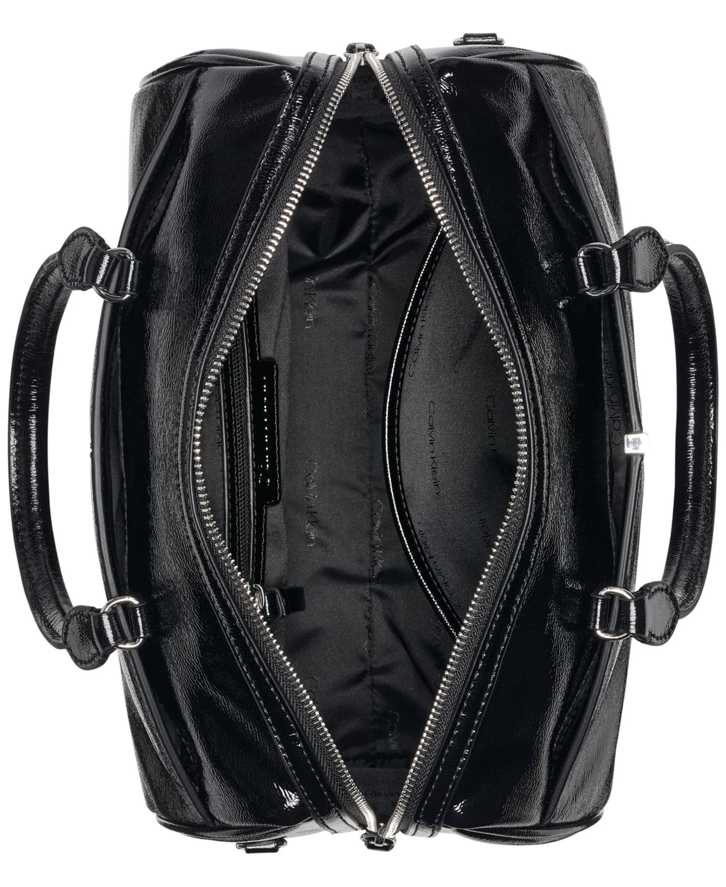 Женская сумка Calvin Klein Genevieve Patent Small Satchel Handbag, цвет: Чёрный / Серебряный — фото 4