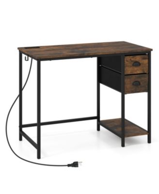 Computer Desk with Charging Station and 2 Fabric Drawers