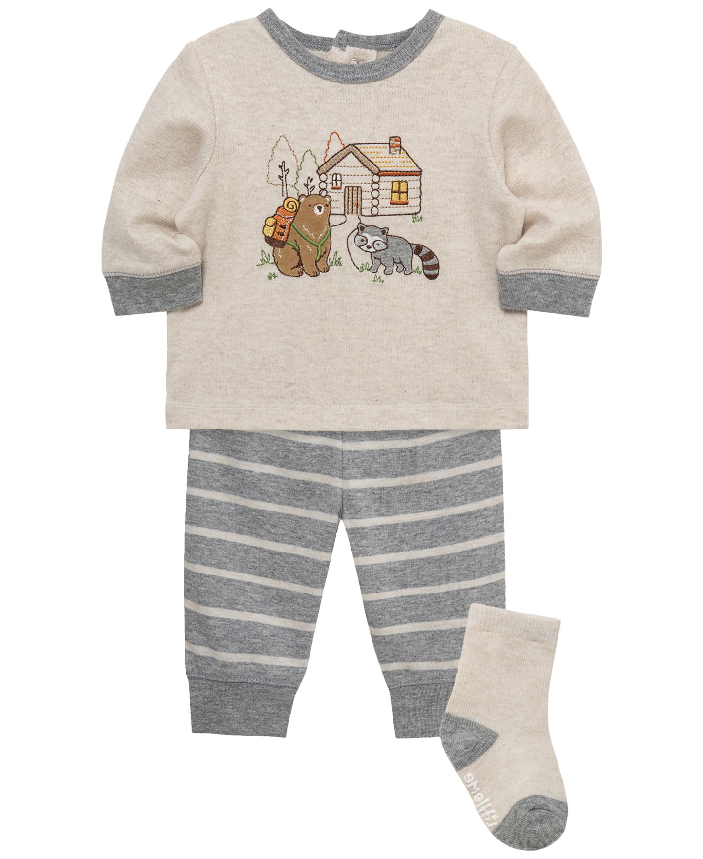 Детский комплект Little Me Cabin для малыша: топ, джоггеры и носки, 3 предмета, цвет: Овсяный — фото 3