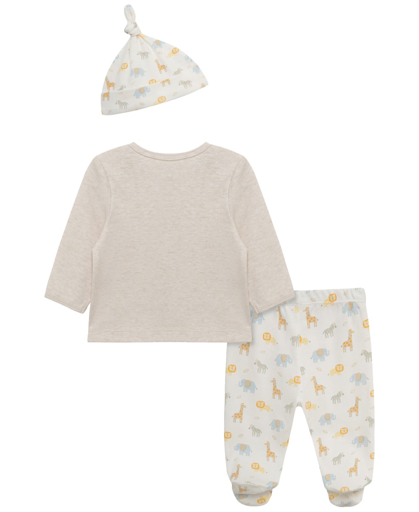 Little Me Baby Boys' Jungle Pals Long-Sleeve Top, Footed Pants and Hat, 3-Piece Set, цвет: Овсяный — фото 2