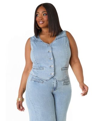 Plus Sizes Braided Chambray Vest