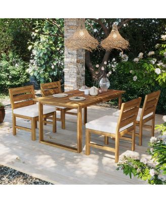 Farmhouse 5-Piece Acacia Wood Patio Dining Set with Adjustable Legs