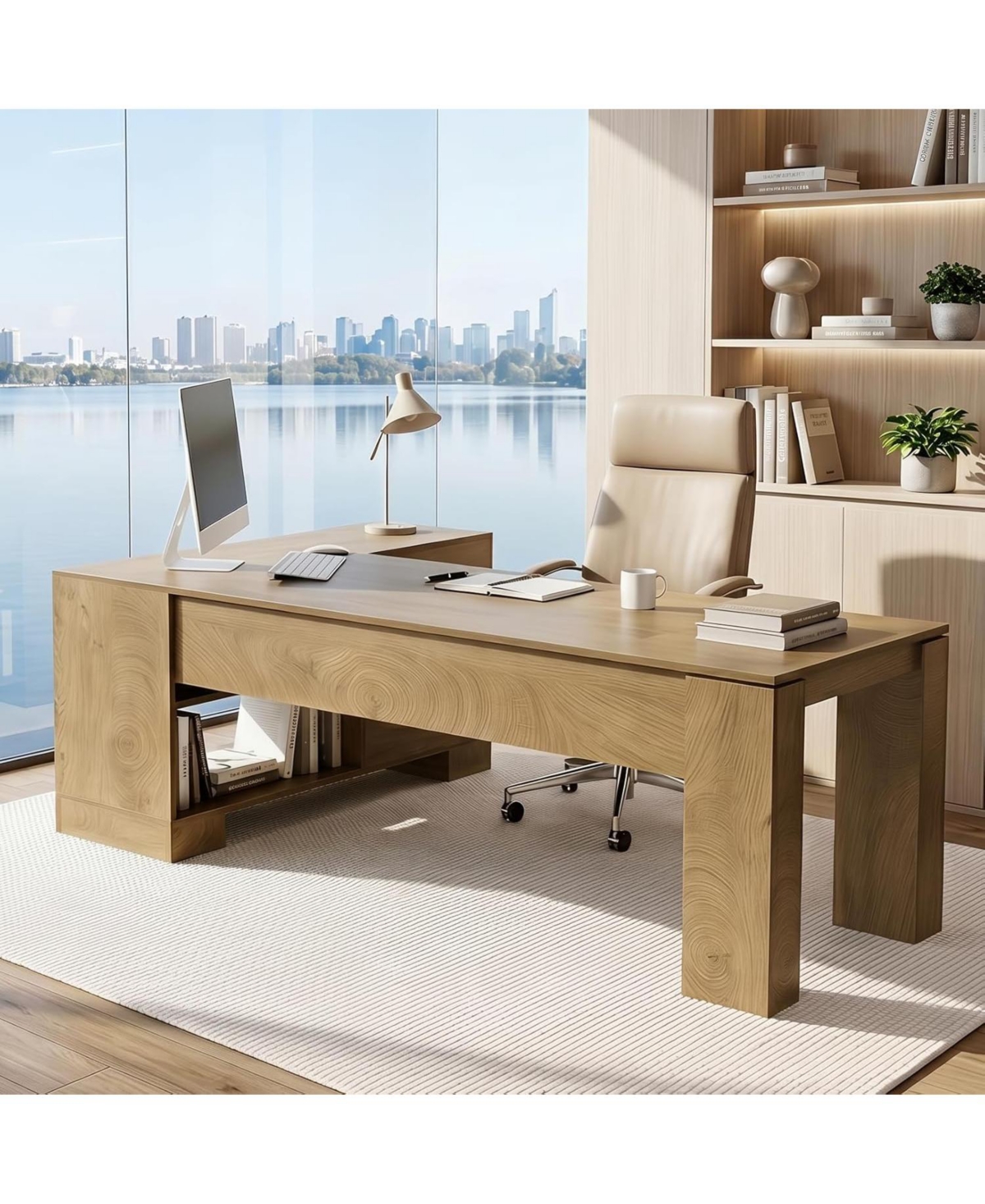 Tribesigns 78.7" L Shaped Office Desk with Drawers,Executive Computer Desk with Open Shelves Storage,Farmhouse Wooden Desks Business Furniture