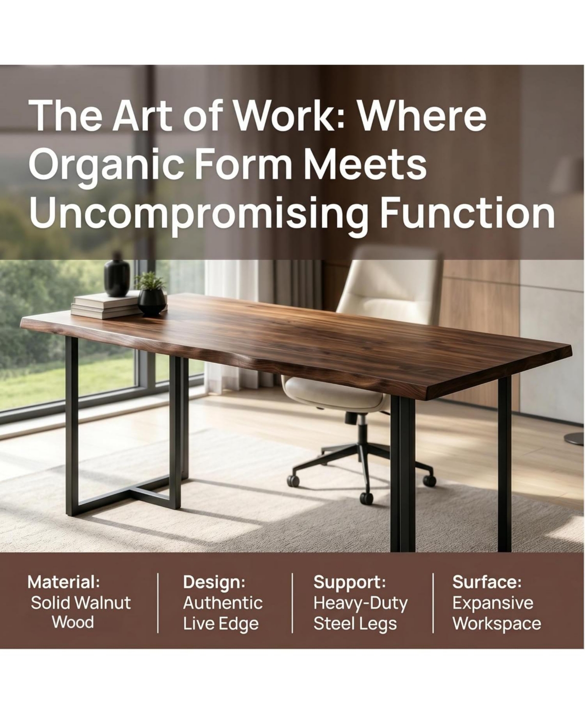 Tribesigns 63" Home Office Desk:Solid wood writing desk with edge.Heavy duty industrial desk with U-shaped metal frame.Large computer workstation