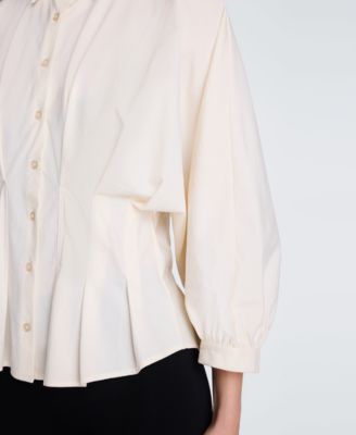 Women's Pleated Button-Front Peplum Shirt thumbnail 4
