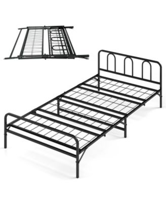 Twin Foldable Bed Frame With Headboard and Footboard Under-Bed Storage for Dorm