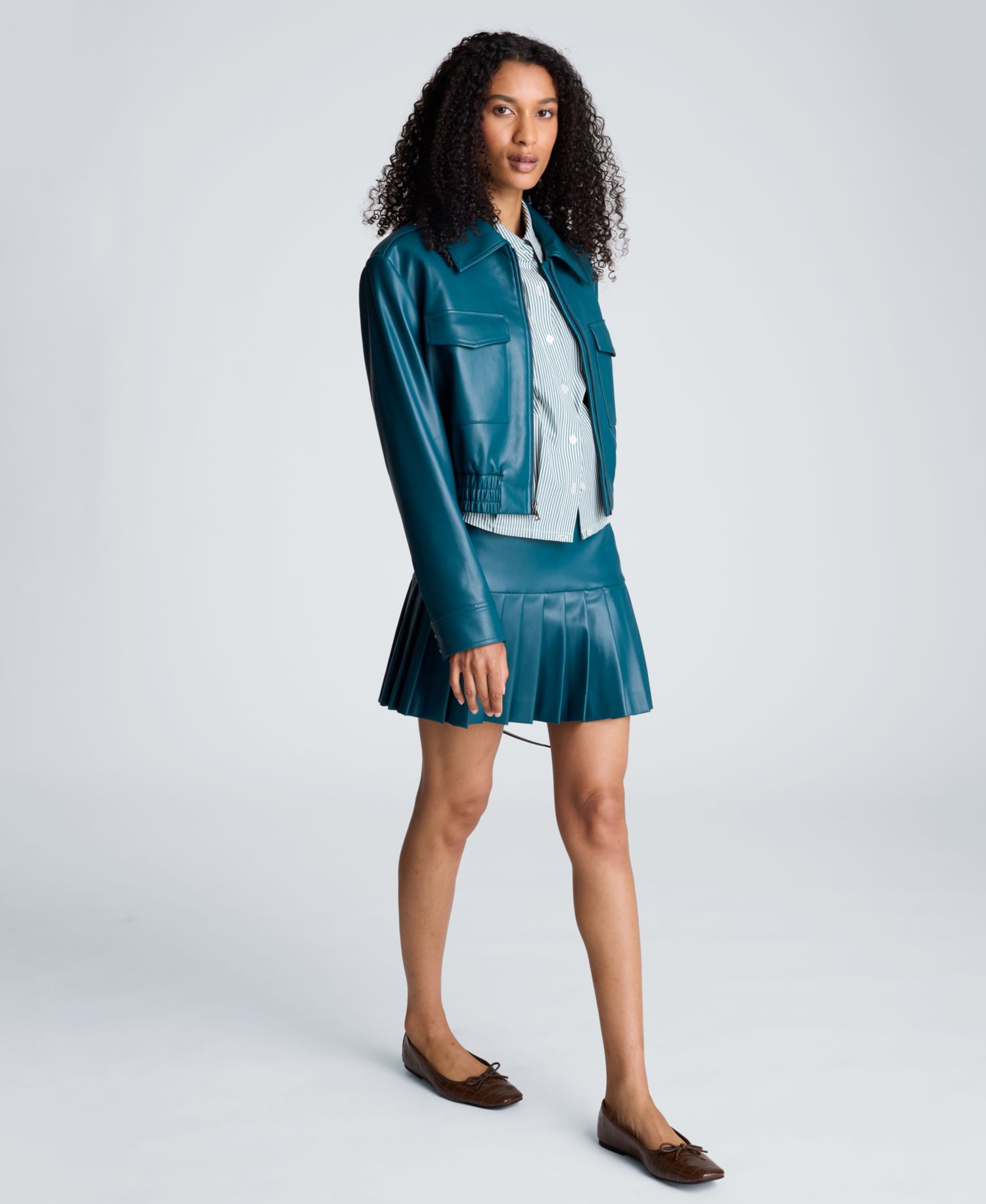 Women's Cropped Faux Leather Bomber Jacket