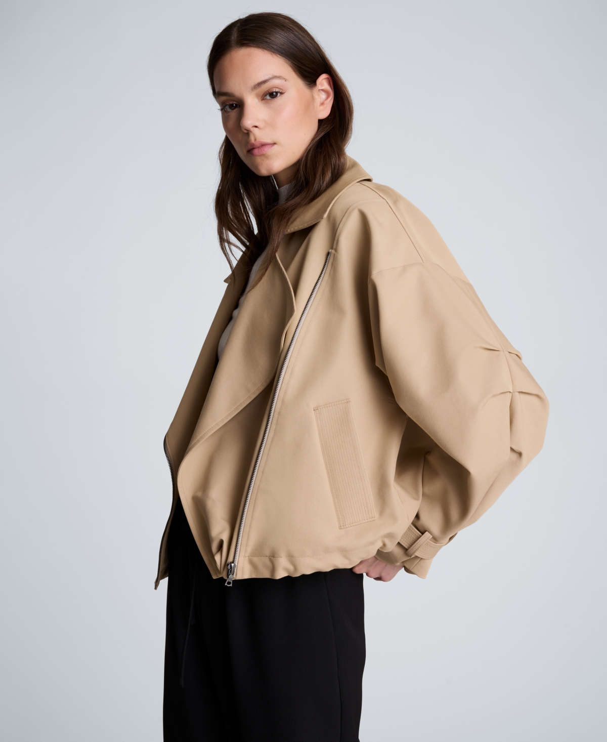 Kenneth Cole Women's Cropped Funnel-Neck Windbreaker Jacket