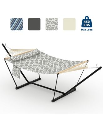 Double Hammock with Stand for Outdoor, Heavy Duty Portable 2 Person Hammock with Adjustable Steel Stand for Patio, Garden