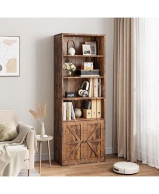 71.4" Tall Farmhouse 6-Tier Bookcase with Sliding Barn Doors and Adjustable Shelves, Storage Cabinet for Bedroom, Living Room, Office