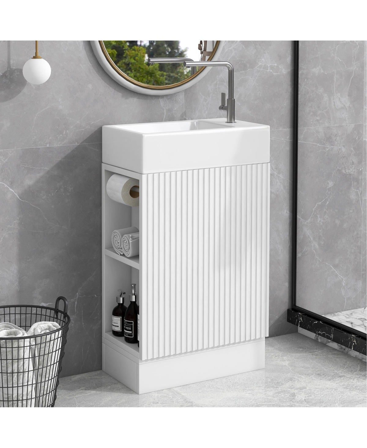 Busdays 18.6 Inch Bathroom Vanity with Sink and Two Tier Shelf Left or Right Orientation