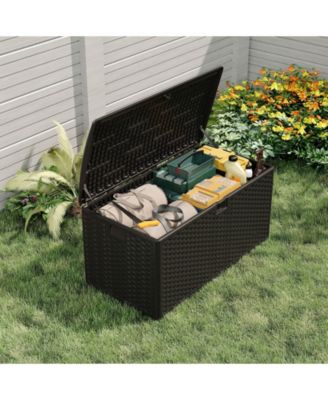 99 Gallon Outdoor Deck Large Storage Box - Weatherproof HDPE Resin Patio Storage Chest with Lockable Hydraulic Lid - UV Resistant