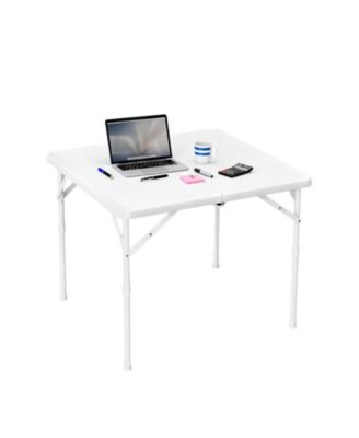 Folding Computer Desk, 34 Inch White Portable Card Table with Adjustable Height and Handle for Home or Office