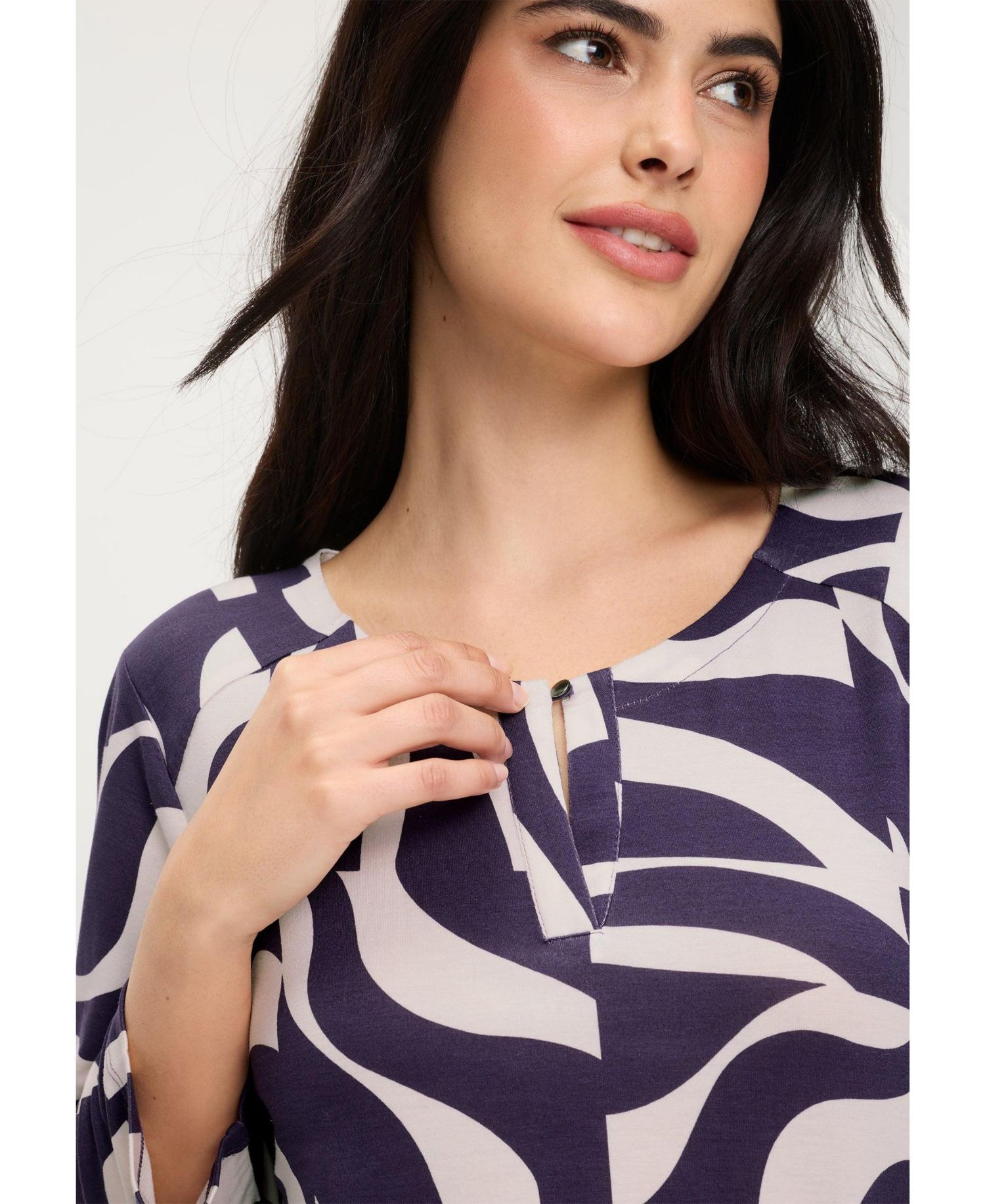Women's Zebra Splice Print Keyhole T-Shirt
