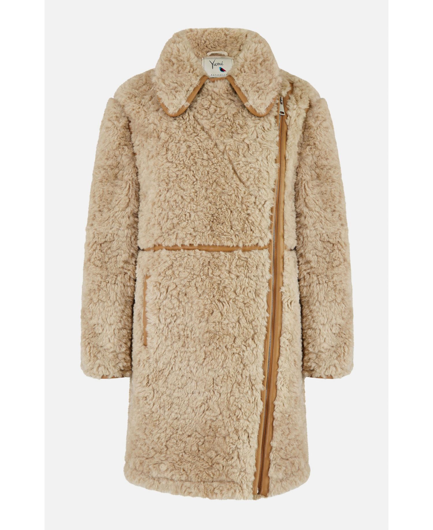 Women's Textured Borg Long Line Biker Coat