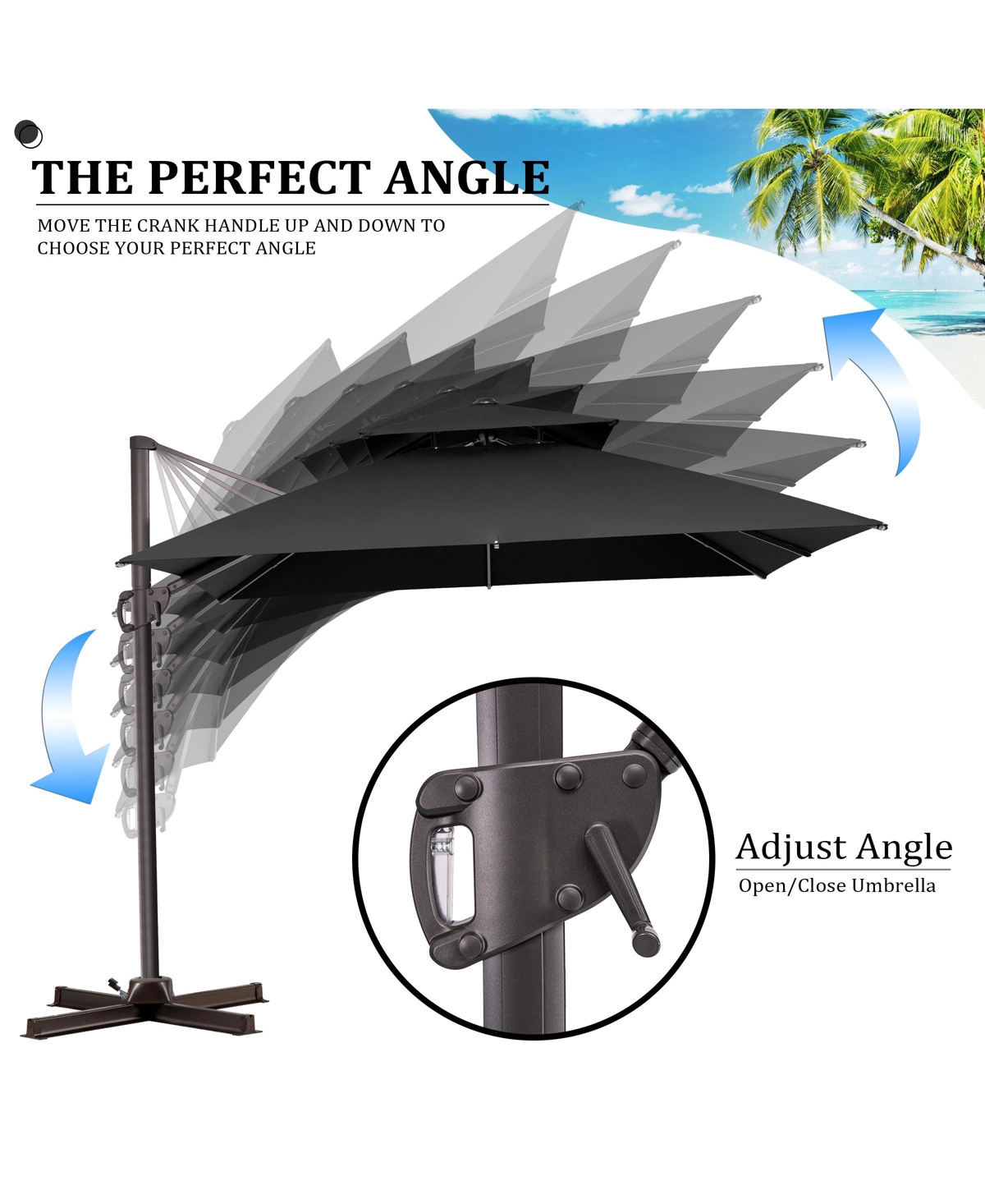 Pellebant 10x10Feet Outdoor Patio Double Top Square Aluminum Cantilever Umbrella with Base