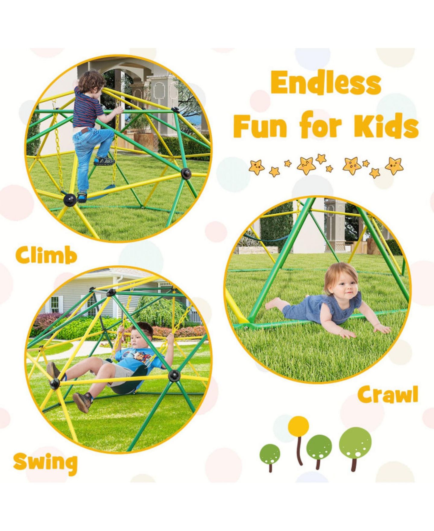 Детская игрушка GOUUN 10 Foot Geometric Dome Climber with EVA Swing, 800 Lb Load Capacity, Ages 5-12, цвет: Зелёный — фото 6