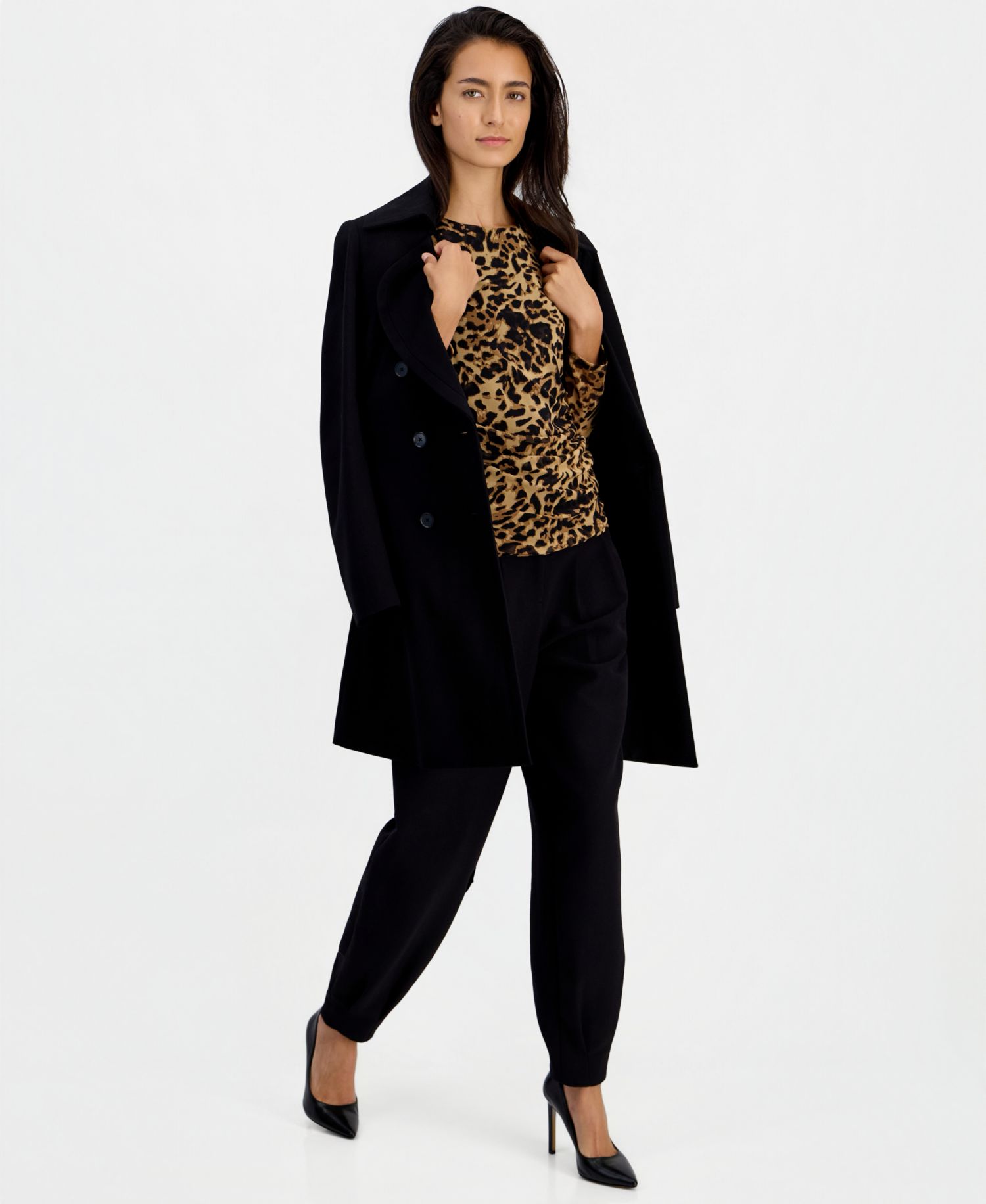 Women's Leopard-Print Ruched Mesh Top