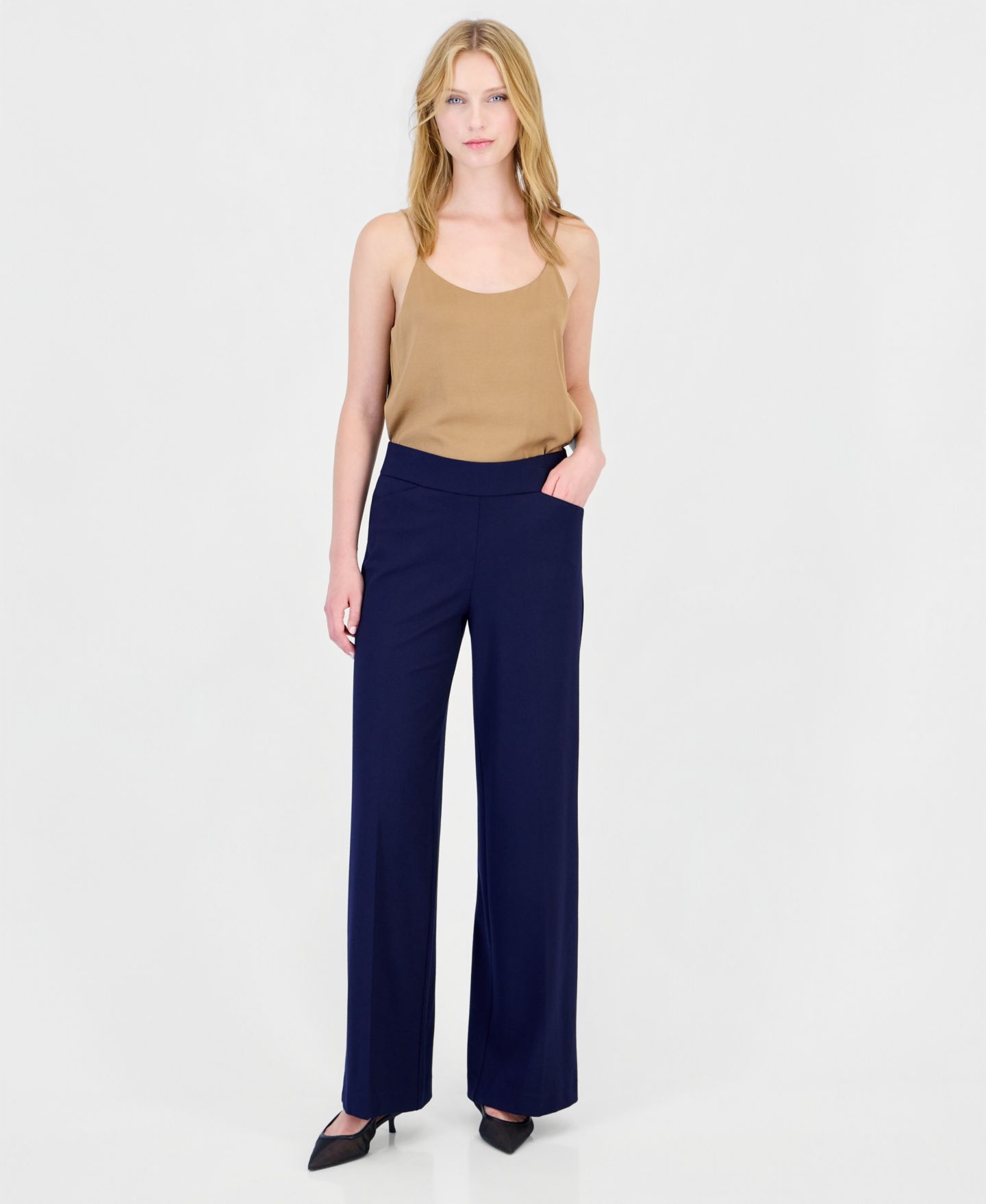 Женские брюки Bar III Pull-On Wide-Leg Compression, цвет: Тёмно-синий — фото 2