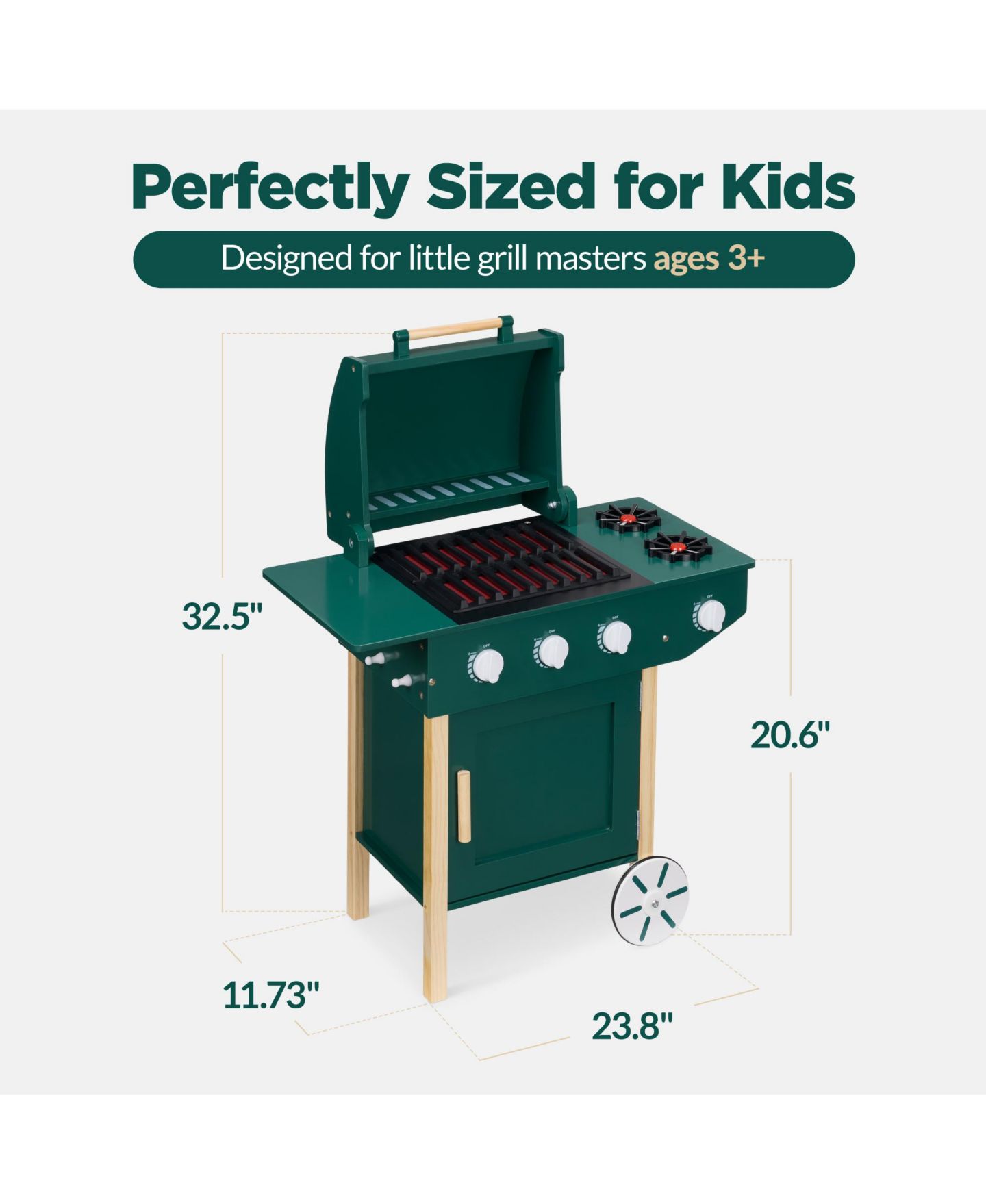 Детский игровой набор Best Choice Products Wooden BBQ Grill 28-Piece Playset, Ages 3+, цвет: Зелёный — фото 2