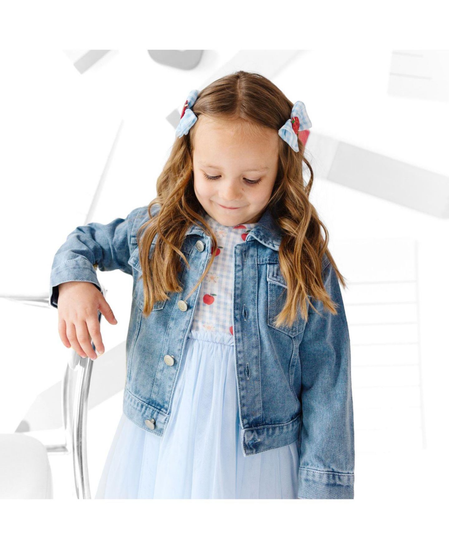 Аксессуары для волос Sweet Wink Apple Gingham Tulle Bow Clip Set для девочек, цвет: Синий — фото 2