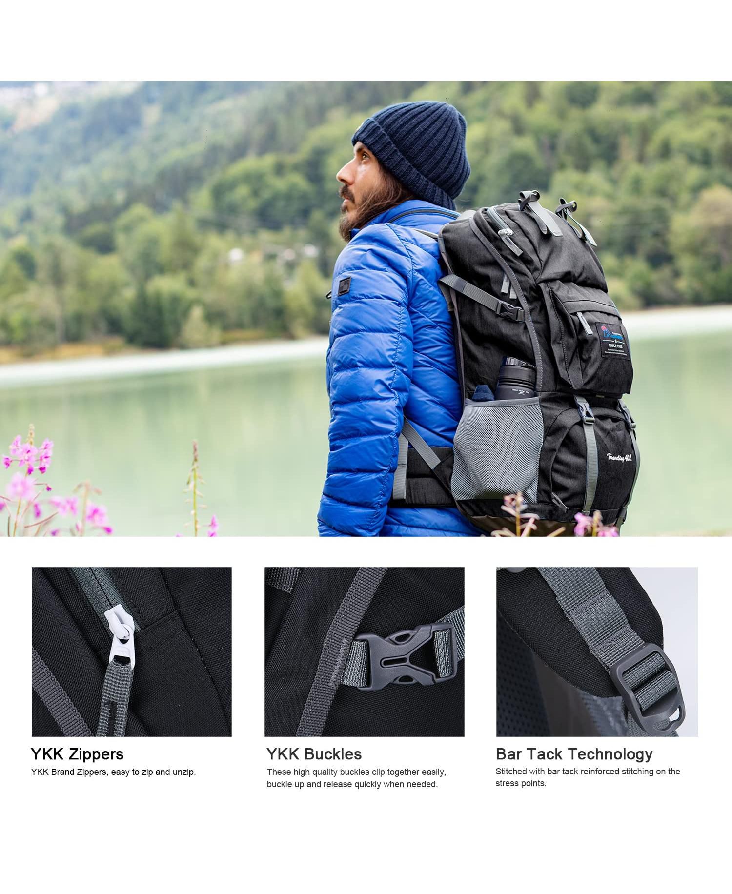 40 Liter Hiking Backpack with 3 Liter Hydration Bladder for Women Men Outdoor Travel Camping Day Pack with Rain Cover