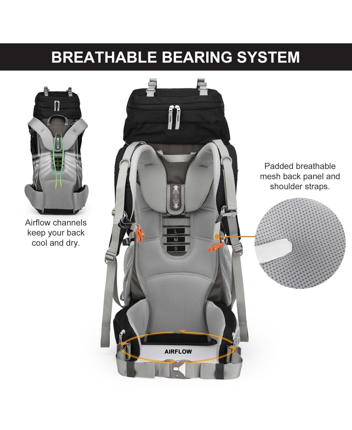Mountaintop 70 Liter Internal Frame Backpack Camping Backpacking Hiking Backpack for Men Women with Rain Cover