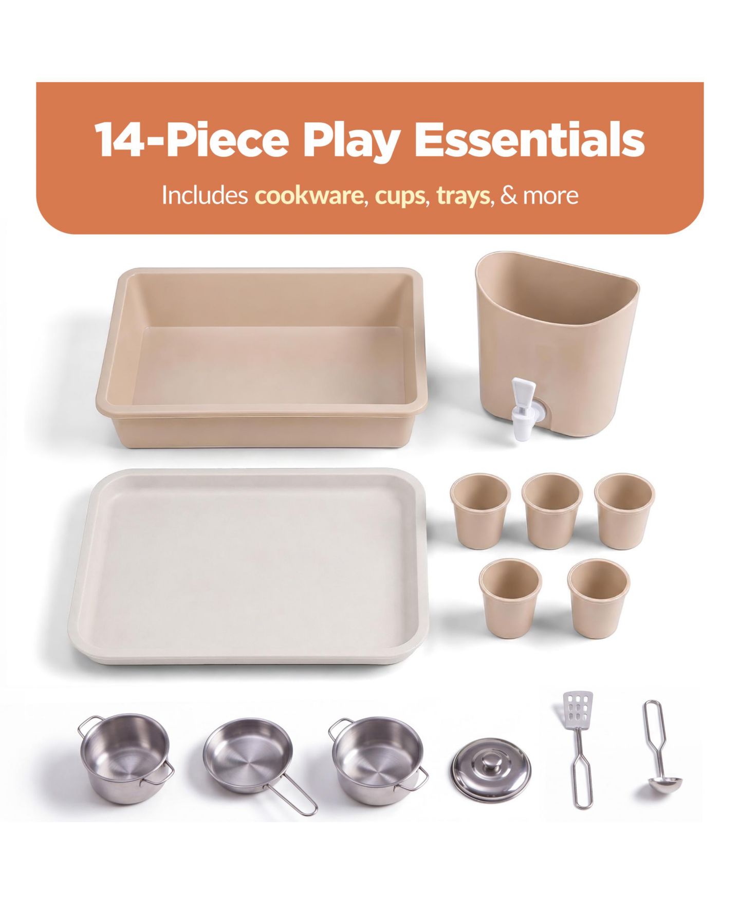 Детские игрушки Best Choice Products Deluxe Wooden Outdoor Mud Kitchen for Kids with Canopy, Water Tank, Faucet and 11pc Accessories, цвет: Бежевый — фото 8