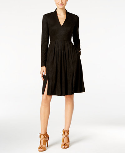 Catherine Malandrino Faux-Suede Fit & Flare Dress