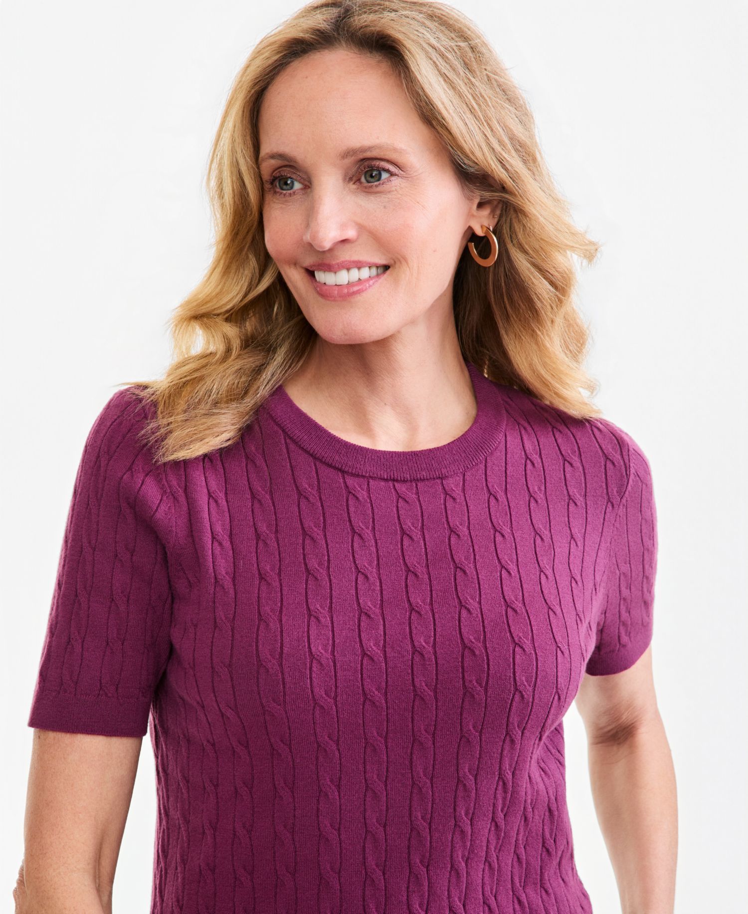 Petite Cable-Knit Short-Sleeve Sweater