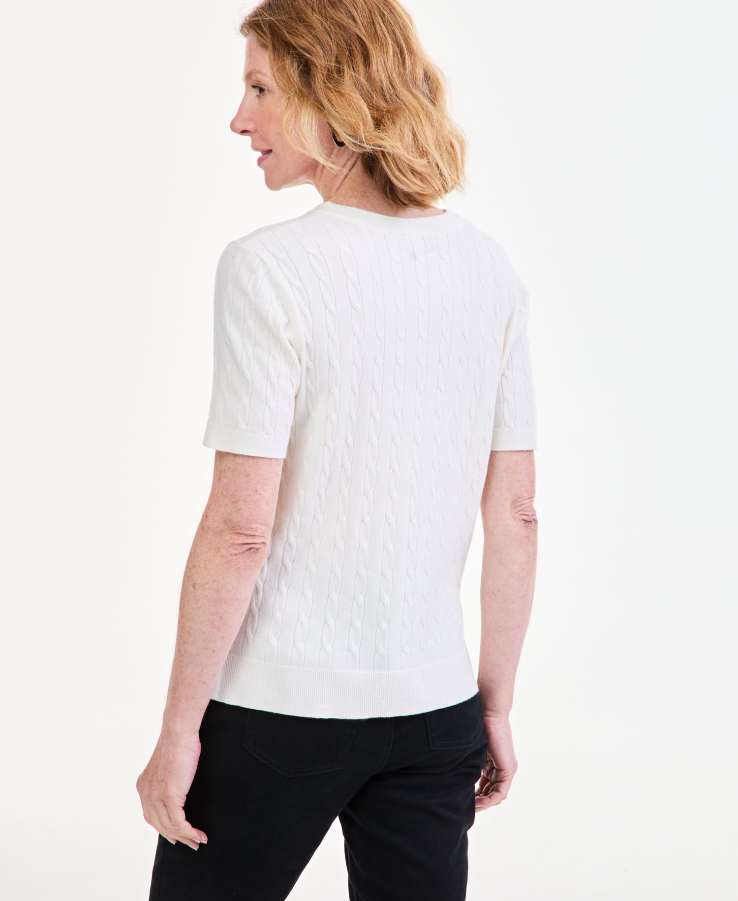 Petite Cable-Knit Short-Sleeve Sweater