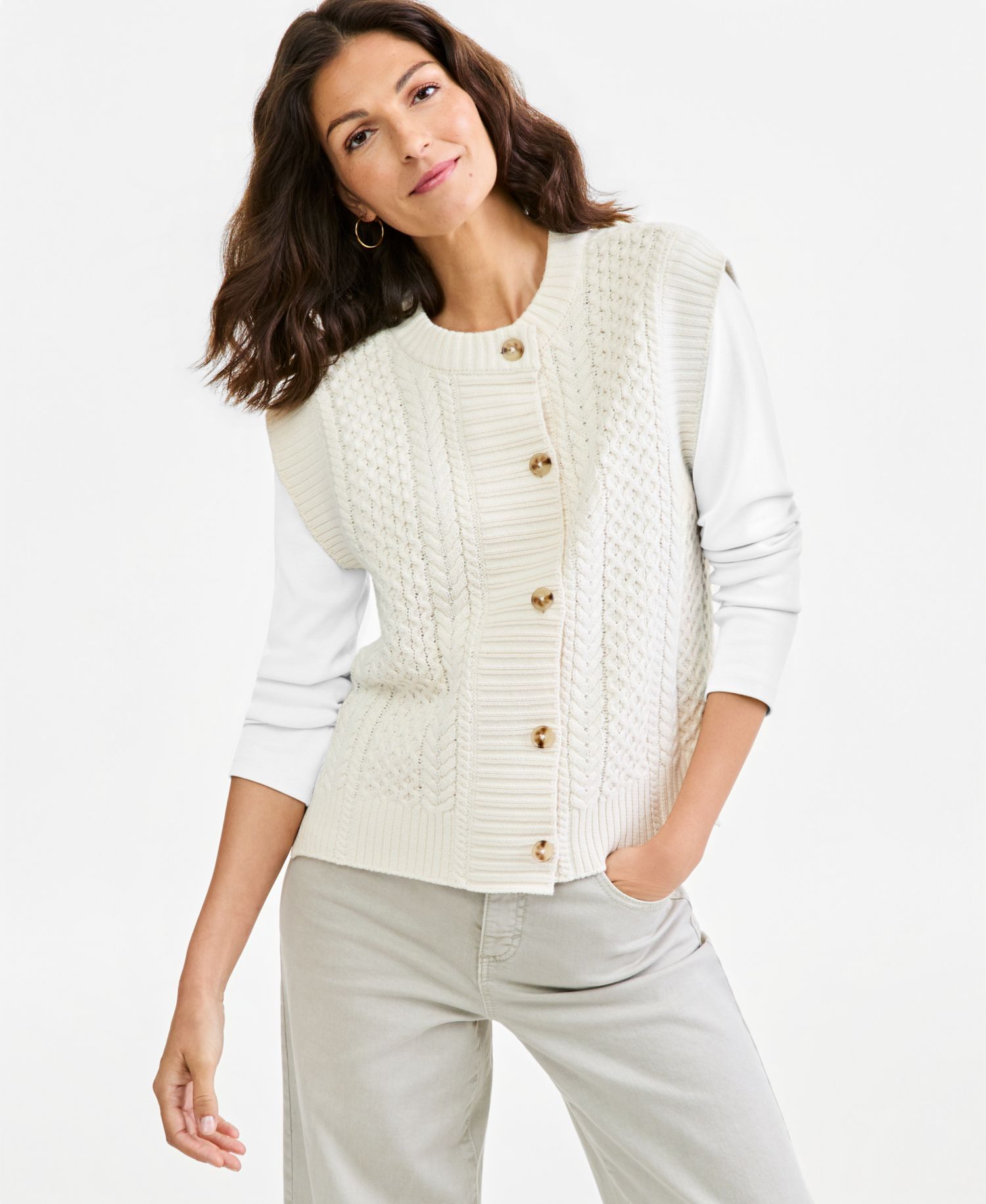 Women's Cable-Knit Crewneck Sweater Vest