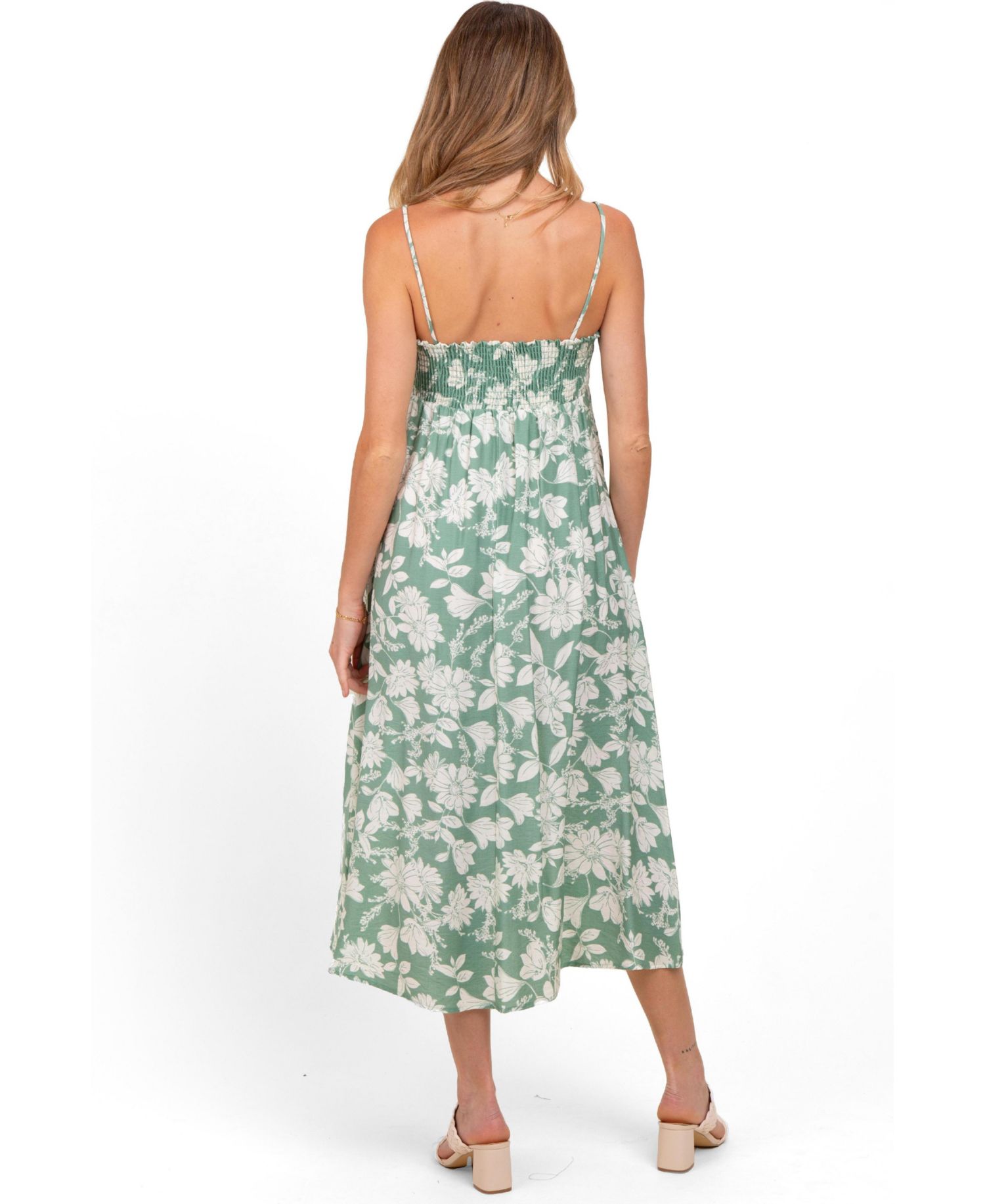 Women's Light Olive Floral Sleeveless Midi Dress