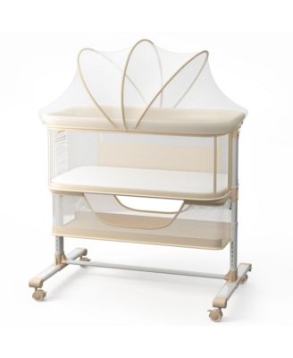 3-in-1 Baby Bassinet Bedside Sleeper with Adjustable Height, Mosquito Net and Wheels