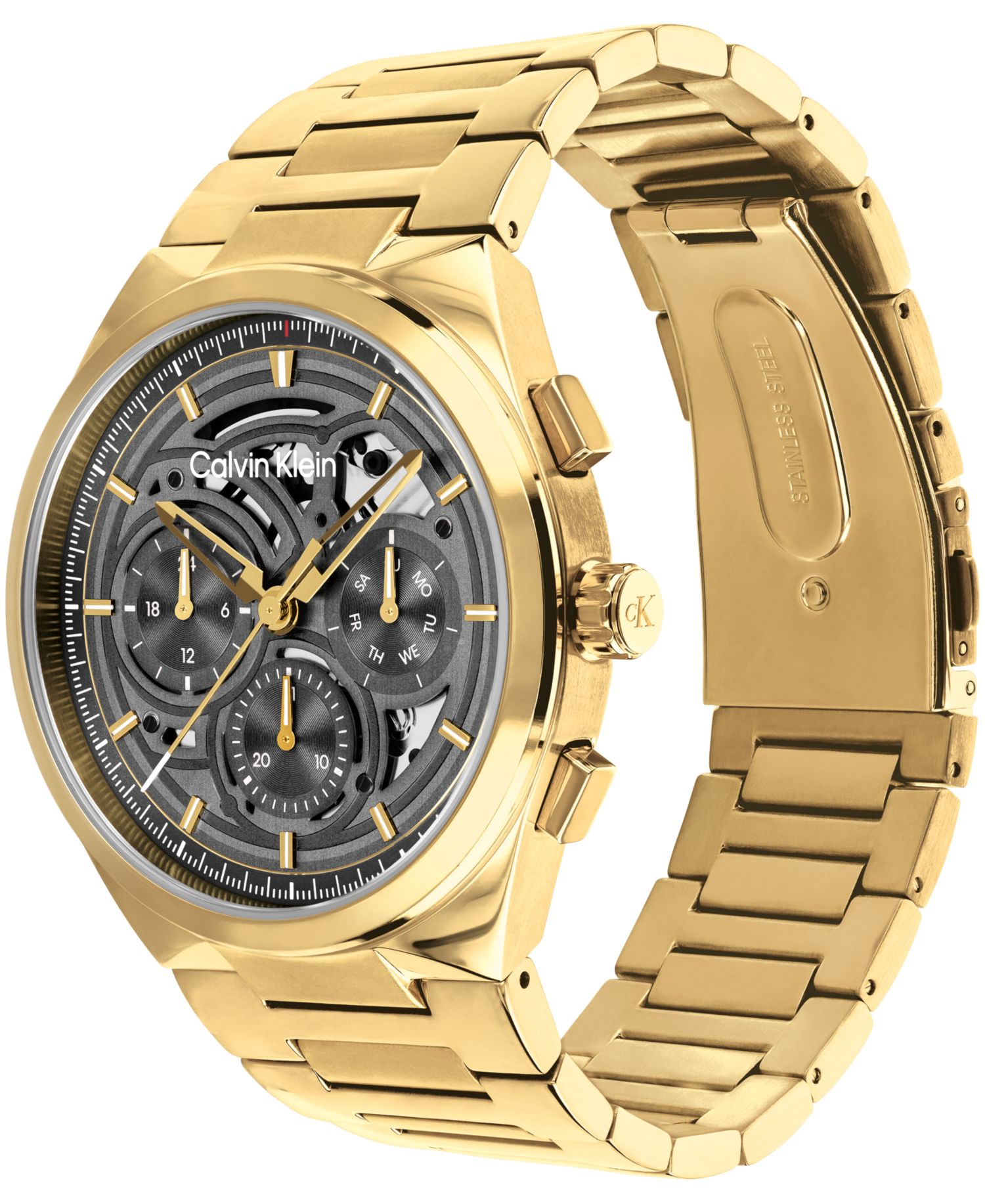 Men's Distinguish Skeleton Gold-Tone Stainless Steel Bracelet Watch 44mm
