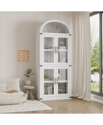 6-Shelf Bookcase with Glass Doors, Modern Wooden Display Cabinet for Storage