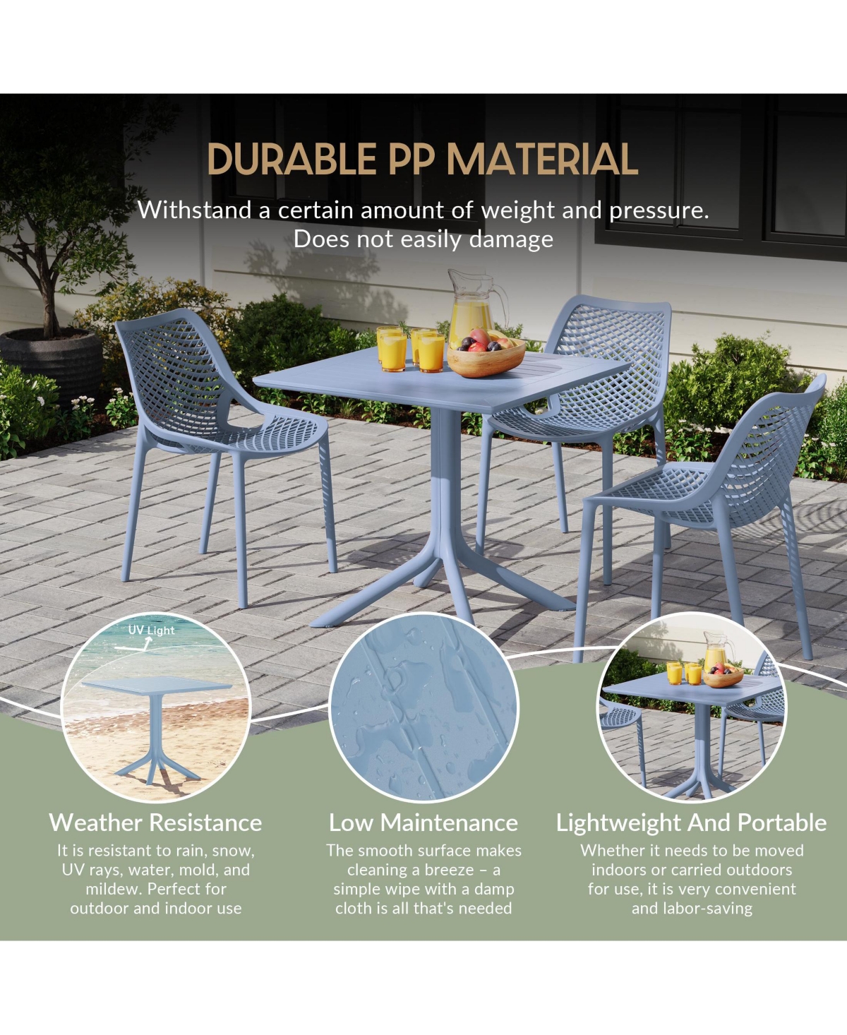 5-Piece Outdoor Square Patio Dining Table Set with Stackable Chairs