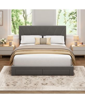 Velvet Upholstered Platform Bed with 2 Storage Drawers – Adjustable Headboard, No Box Spring Needed, Easy Assembly